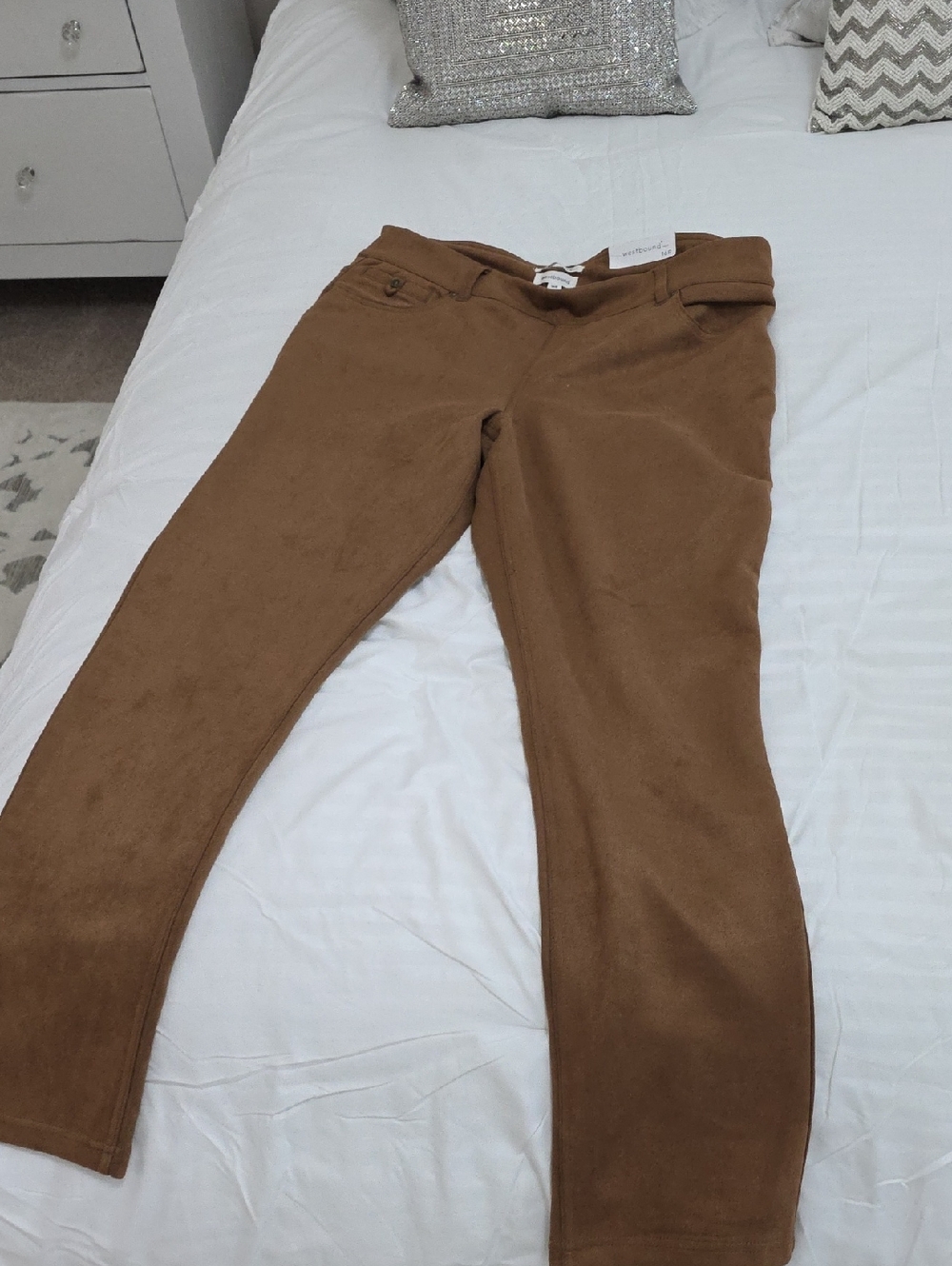 Westbound Brown Suede-Effect Slim Trousers